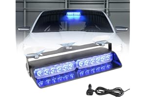 I LITTON Blue LED Windshield Strobe Light, 26 Flashing Patterns 12/24V Deck Emergency Warning Traffic Visor Dash Strobe Light 8.4” Interior Windshield Strobe Light for Truck Vehicles