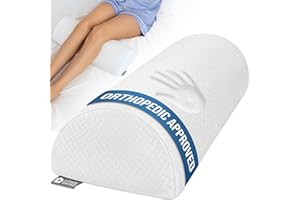 5 STARS UNITED Knee Pillow for Back Sleeping – Memory Foam Cushion for Sciatica Pain Relief – Under Leg Support for Sleeping on Back – Half Moon Bolster for Bed, White