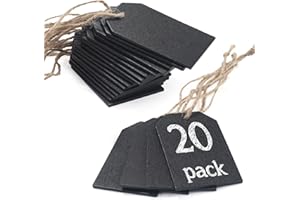 MAZYPO 20 sztuk zawieszek do tablicy, drewnianych, wiszących mini tablic kredowych, dwustronne, usuwalne małe drewniane etykiety na tablicę kredową dla dzieci, majsterkowanie, metki, dekoracje ślubne.