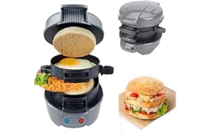 RCLONGEU Máquina para Sándwiches de Desayuno, Máquina Eléctrica Sntiadherente de Aluminio para Hamburguesas, Sandwichera a La Parrilla, Lista en 5 Minutos (Gris)