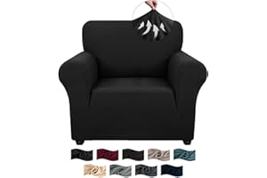 ‎CYCMACO CYCMACO High Stretch Sofa Überzug 1 Sitzer, Sesselhusse rutschfest, Couch Bezug Elastischer, Jacquard Sofahusse Mit Armlehnen, Universal Sofa Covers, Couchüberzug Waschbare, Schwarz