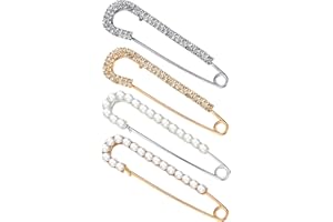BOAO Broches de Mujer Clips de Chal de Suéter Broches de Perlas de Cristal Falso Alfiler de Seguridad Clips de Camisa Vestido para Mujer, Dorado Plateado