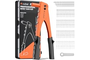AojSup Rivet Gun Set, Pop Rivet Gun 100pcs Metal Rivets and 4pcs HSS Drill Bits, Hand Riveter with Storage Box, Professional Rivet Gun Tool for Instrument Automotive Furniture Railway Elevator