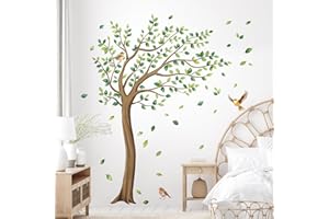 Tanlaby Arbol Grande Adhesivos Pared Hojas Verde Pájaros Pegatinas de Pared Autoadhesivos Murales Removibles para Dormitorio Salón TV Sofá Pared Oficina Pegatinas Pared Decoración