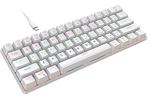 Snpurdiri Tastiera da gioco meccanica cablata al 60%, tastiera a 61 tasti con retroilluminazione RGB e doppio piede, colore bianco ultra compatto