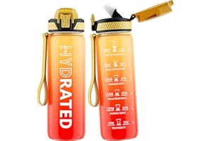 QLUR Water Bottle with Straw, 800ML Drinks Bottle with Time Markings-Tritan BPA Free-Sports Water Bottle Leakproof with Lock Cover, Motivational Water Bottles for School, Gym, Hiking, Yoga (1 Bottle)