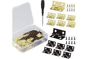 MAOQYE 60 Pcs Antique Mini Hinges 15 * 18 mm Small Hinges for Dolls House with 240 Screwsfor DIY Crafts Wooden Box Toys Cabinet Drawer,with Screwdriver and Plastic case