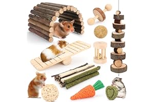 YIXUND Jouets à mâcher pour hamster, cochon d'Inde, accessoires pour cage à hamster, petits animaux, jouets à mâcher pour chinchillas, gerbilles, lapin, cachette de lapin (12 jouets à mâcher différents)