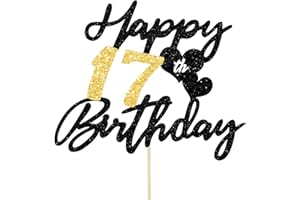 Gleevio Tortendeko 17 Geburtstag Junge Mädchen,Happy 17th Birthday Kuchen Deko,Cake Topper 17 Geburstag Deko, Alles Gute zum Geburtstag 17 Jahre Tortendeko,2008 Kuchen Topper Weite 16cm Schwarz Gold