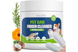 BALORIZ Ear Cleaning for Dogs, Finger Ear Cleaning for Dogs and Cats, Gently Remove Earwax, Soothe and Deodorize, Relieve Ear Itch, Pet Supplies, 60 Pack