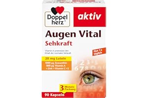 ‎DOPPELHERZ Doppelherz Augen Vital - Mit Lutein & Zeaxanthin - Vitamin A und Zink als Beitrag zum Erhalt der normalen Sehkraft - 90 Kapseln