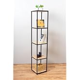 Mudesa Decorative 5 Shelves Bookcase Metal Bookcase File Book Shelf Office Living Room Shelf Black Oak