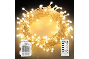 Twinkle Star Battery Fairy Lights Indoor Outdoor, 10m 100 LED Battery Christmas Lights with Timer/Remote/8 Mode/Dimmable, Waterproof String Lights for Party Xmas Tree Decorations, Warm White