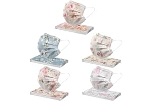Jiabing 50 Stück Einweg Erwachsene Mundschutz Blumen Mund und Nasenschutz Blumenmotiv 3-lagig Einmal MNS Halstuch Makse Frühling Sommer Staubdicht Atmungsaktiv Mund-Tuch Bandana Schals