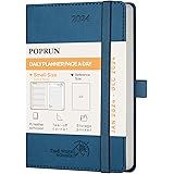 POPRUN Agenda 2024 Giornaliera Piccola 16 x 10,5 cm, Daily Planner 2024 Tascabile con Portapenne Autoadesivo e Nastro Segnali