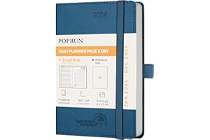 ‎POPRUN POPRUN Kalender 2024 Tagesplaner 16 x 10,5 cm, Tageskalender 1 Tag 1 Seite (Montag - Sonntag), 12-Monate-Terminplaner (Jan.2024-Dez.2024) Softcover mit PU-Leder - Marineblau