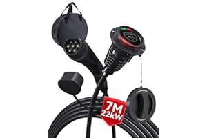 MCEVKELN Prolunga Cavo Ricarica Auto Elettrica Tipo 2 22kW| 32A Trifase| 7M Estensione Cavo Tipo 2 Carica Flessibilmente per BEV/PHEV IEC62196, con Borsa