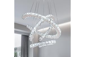Cainjiazh Lámpara de araña moderna de 3 anillos lámpara de araña de cristal lámpara de techo DIY forma ajustable lámpara de araña lineal LED lámpara dormitorio del restaurante(blanco frío)