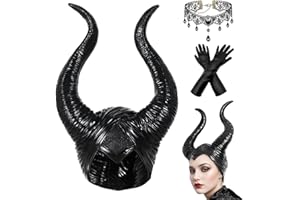 MARYPARTY Diadema de Cuernos Maléficos para Mujer Collar y Guantes de Encaje - Disfraz de Reina Malvada para Halloween, Carnaval y Cosplay