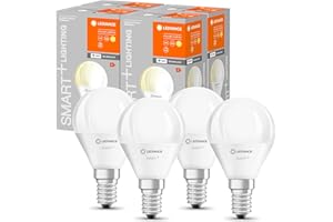 ‎LEDVANCE LEDVANCE Smarte LED-Lampe mit WiFi Technologie, Sockel E14, Dimmbar, Warmweiß (2700 K), ersetzt Glühlampen mit 40 W, SMART+ WiFi Mini Bulb Dimmable, 4er-Pack