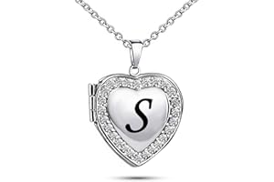 KunBead Jewelry Love Heart Photo Picture Locket Necklace Name Letter Initial Alphabet Pendant Necklace for Women Girls