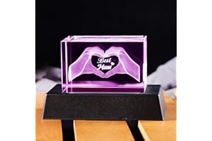 Ornalrist Crystal Best Mum Birthday Gifts Figurines, Glass Engraved 3D Heart in Hands Funny Night Light Ornament for Mummy on Christmas, Love Keepsake Presents for Mother's Day from Daughter or Son