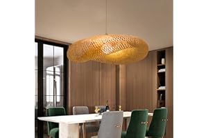 AUCF Lampe Pendentif Tissage Vintage Lustre Bambou Et Rotin Naturel Tissé Suspendu Creative Nostalgique Réglable E27 Suspension Restaurant Tea Room Chambre Salon Café Bamboo décoration lumière Suspendues