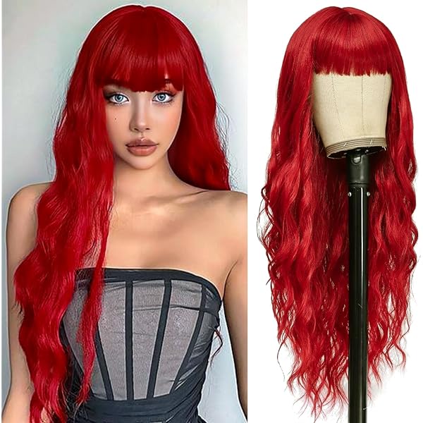 Lockige Perücke Mit Pony – 46 Cm, Ombre Rot, Hitzebeständig Für Cosplay, Party & Alltag