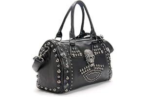 AlwaySky Women Skull Handbag Large Capacity Gothic Shoulder Bag Studded Doctor Handbag