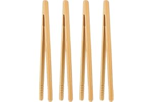 PEOVLVN 4 szczypce do serwowania tostów, antypoślizgowe szczypce do grilla, drewniane szczypce wielokrotnego użytku, mini szczypce kuchenne do sałatek, grillowania, smażenia, 17,8 cm