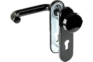 SN-TEC Stahltür FH Tür Beschlag für Feuerschutztüren, Drücker/Knauf, rund/eckig, Kunststoff schwarz nach DIN 18273 FS (Wechselgarnitur (einseitig feststehender Knauf), Schildform: Abgerundet)