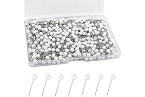 PSXUIE 500 Pezzi Puntine Per Lavagna Sughero,Puntine,Spilli,Puntine Da Disegno,Puntine Per Legno,Pins,Puntine Colorate,Spilli Con Scatola Di Immagazzinamento,Puntine Mappa Sughero,Puntini Sughero(Bianco)