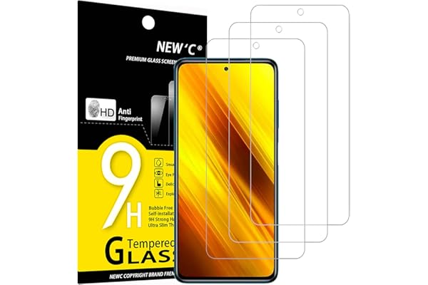 NEW'C 3 Piezas, Protector Pantalla para Xiaomi Poco X3 / Poco X3 Pro/Poco X3 NFC, Cristal templado Antiarañazos, Antihuellas, Sin Burbujas, Dureza 9H, 0.33 mm Ultra Transparente, Ultra Resistente