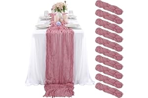 LYAFS 10 Pcs Dusty Rose Cheesecloth Table Runner 10FT, Gauze Table Runner for Wedding Reception Sheer Bridal Shower Birthday Party Boho Table Decoration, Rustic Romantic Wedding Runner