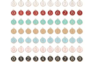 CHERISWELRY Cheriswely, 70 ciondoli rotondi in lega smaltata, con numeri da 0 a 9 pezzi, placcati in oro chiaro, per gioielli fai da te, collane e bracciali