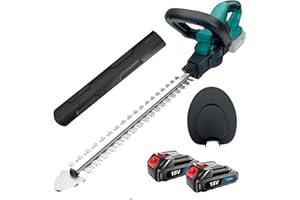 SQUAELTIRS Akku-Heckenschere, 2 x 3000 mAh Akku Elektrische Heckenschere (18 V, 44 cm Schnittlänge,16 mm Zahnabstand), Verstellbarer Griff, für Äste und Sträucher