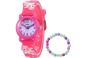 MUXIJIA Relojes de Pulsera para Niñas de 3 a 10 años, 3ATM / 30M Impermeable Analógicos Cuarzo Reloj 3D Dibujos Animados Correa de Silicona Reloj para Niños (+Pulsera de Niñas)