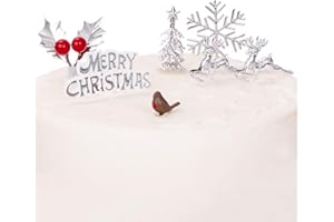 Evelay Cake Toppers Merry Christmas Cake Decoration 7pc silver gold Pieces Cupcake Toppers ylog Multi Purpose Decoration (7pc Silver)