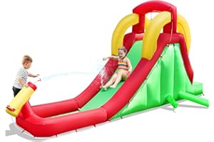 COSTWAY Castello gonfiabile con Scivolo, con Parete per Arrampicarsi e Piscina, per Bambini 3-10 anni, Ideale per Cortile e Giardino, 470x120x242cm