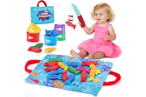 Neuytiky Juego de Pesca Magnético para Niños - 15 Peces de Tela + Cubos Apilables, Juguete Educativo Montessori 1-3 Años, Regalo Original para Bebés Niña/Niño 12-36 Meses