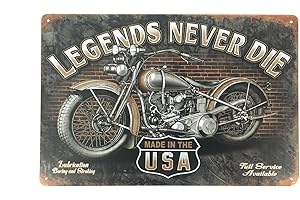 FÉENOMENN Plaque Métal Déco Vintage - Moto Legends Never Die USA (20x30cm)