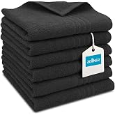 ZOLLNER Set of 6 Guest Towels 40 x 60 cm &ndash; Highly Absorbent in Black, with Practical Hanger, Elegant Deep Stripes, Washable u