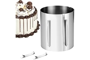 LIAILA Anillo de pastel de 20 cm de alto, anillo de pastel ajustable de acero inoxidable, rango de diámetro ajustable de 16 a 30 cm, con escala y 2 clips de fijación para hornear y capas