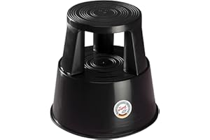 Wedo 212201 Sgabello con rotelle in plastica, altezza 43 cm, portata 150 kg, nero