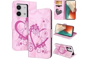 CASAFUNY Funda para Xiaomi Redmi Note 13 5G, Carcasa Protectora Libro Leather Redmi Note 13 5G Funda Flip Magnético Carcasa para Xiaomi Redmi Note 13 5G, Rosado