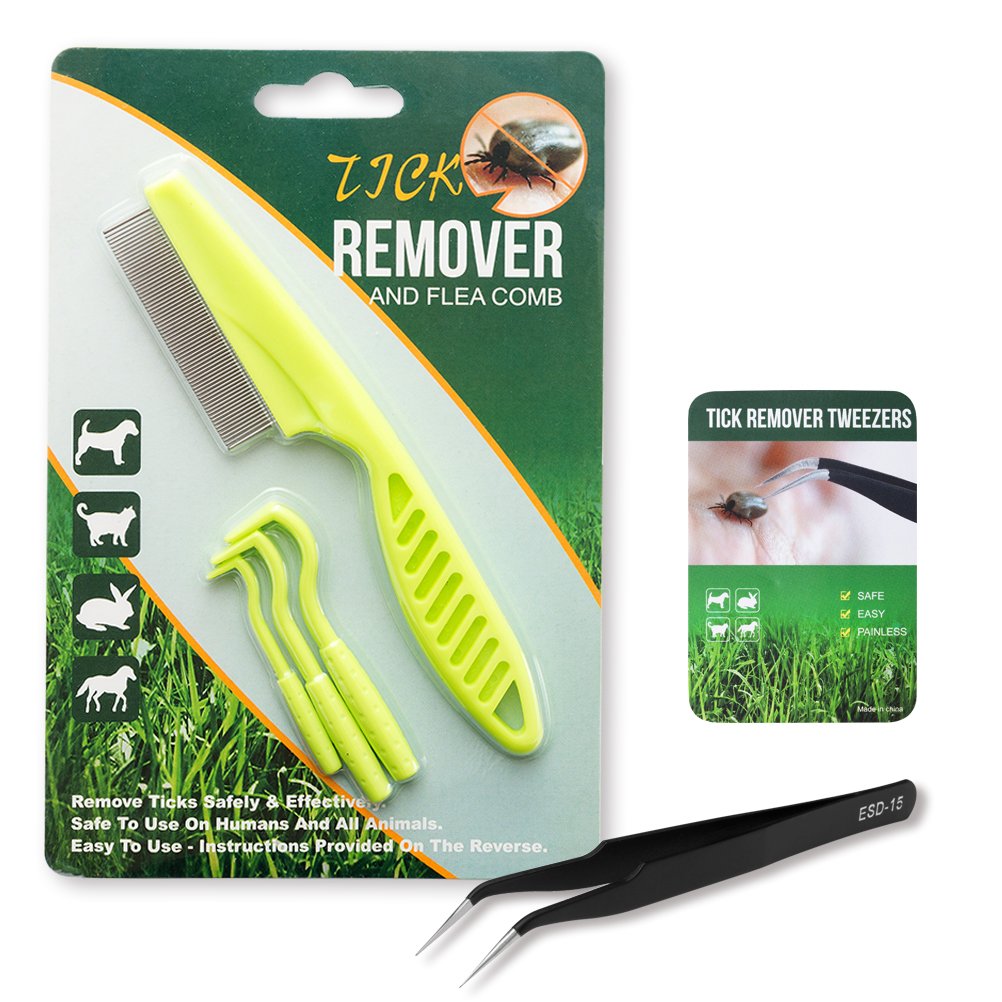 BINGPET Tick Remover Tool Set for Dogs, Cats and Humans 3 Pack of Tick Removers, 1 Pack of