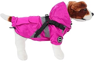 ETREXONLINE Hunderegenmantel, wasserdichte Hundejacke, Hundejacke für Kleine und Mittelgroße Hunde, Hundejacke mit Ring für Geschirr - Stil A Fuchsie, M