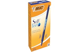 BIC Soft Feel, bolígrafos retráctiles, suave grip, punta media (1,0 mm), color azul, caja de 12