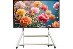 UNHO Supporto TV da Pavimento con Ruote Bianco: Supporto TV Mobile con Rotelle per 65-100 Pollici, Peso Max 100kg Base Solida per Schermi Giganti, Max VESA 800x600mm, Regolabile in Altezza