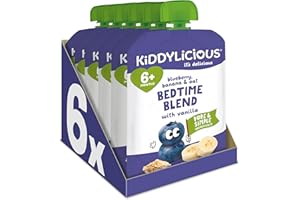 Kiddylicious Bedtime Blend Blueberry, Banana & Oat Pouches - Delicious Pouches for Babies - Suitable for 6+ Months - 100g x 6 Packs